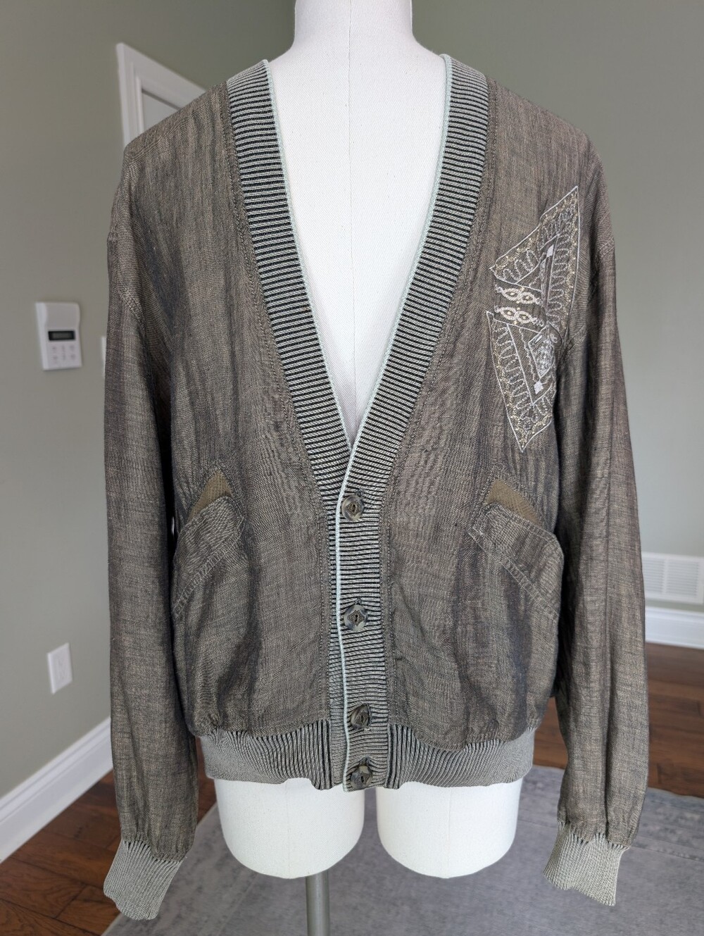 Umberto Bilancioni Men's Linen Jacket Button Front Made in Italy Embroidered XL